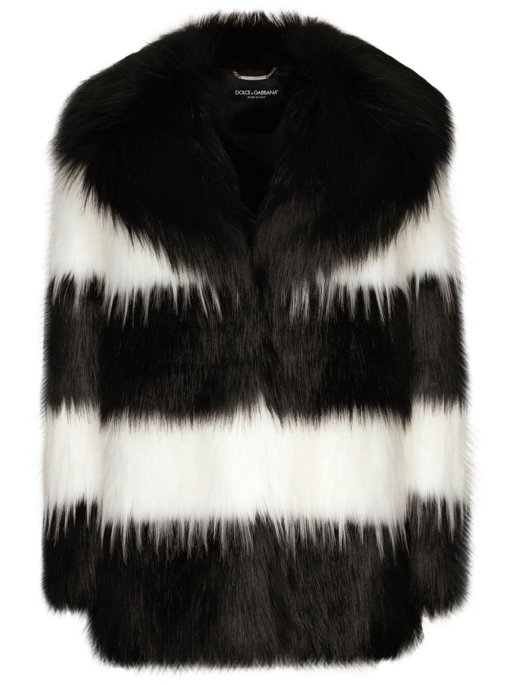 Dolce & Gabbana striped faux-fur coat - Black | Farfetch Global