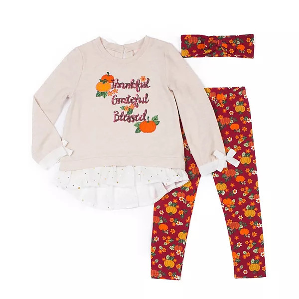 Baby Girl Little Lass Fall Tee, Leggings & Headband Set | Kohl's
