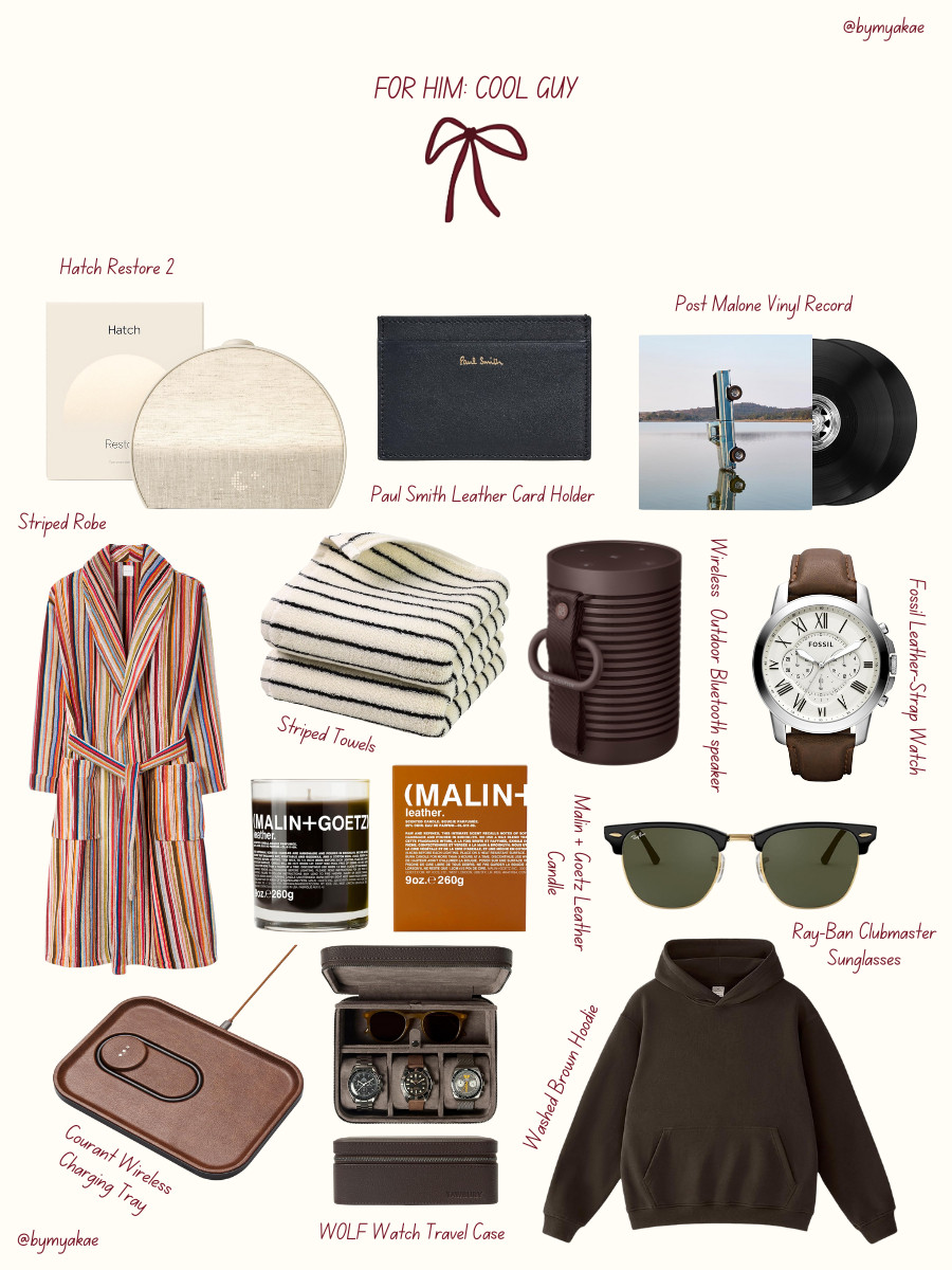 ✨ GIFT GUIDE FOR THE COOL GUY ✨
For the guy who always looks put together without trying. He loves great design appreciates quality and somehow makes everything feel effortlessly cool. Think slow mornings vinyl playing in the background elevated basics rich scents and the kind of gifts that feel intentional not forced.

If you’re shopping for your boyfriend your husband your brother or the guy who already has everything this edit is such a win. It’s a mix of cozy essentials stylish upgrades and everyday luxuries that instantly elevate his routine from morning to night.

Save this so you can come back to it later ✨

#ltkgiftguide #giftguideforhim #coolguygifts #holidaygiftideas #amazonfinds #mensgiftideas #cozygifts #wintergiftguide #bymyakae 

 #LTKGiftGuide #LTKHoliday #LTKSeasonal