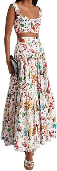 ksotutm 2 Piece Skirt Sets for Women Animal Printed Halter Top High Waist Maxi Skirt Women's Fash... | Amazon (US)