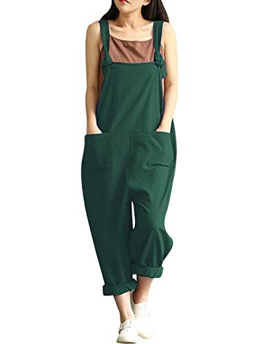 Gihuo Women's Baggy Loose Cotton Linen Bib Overalls Jumpsuits | Amazon (US)