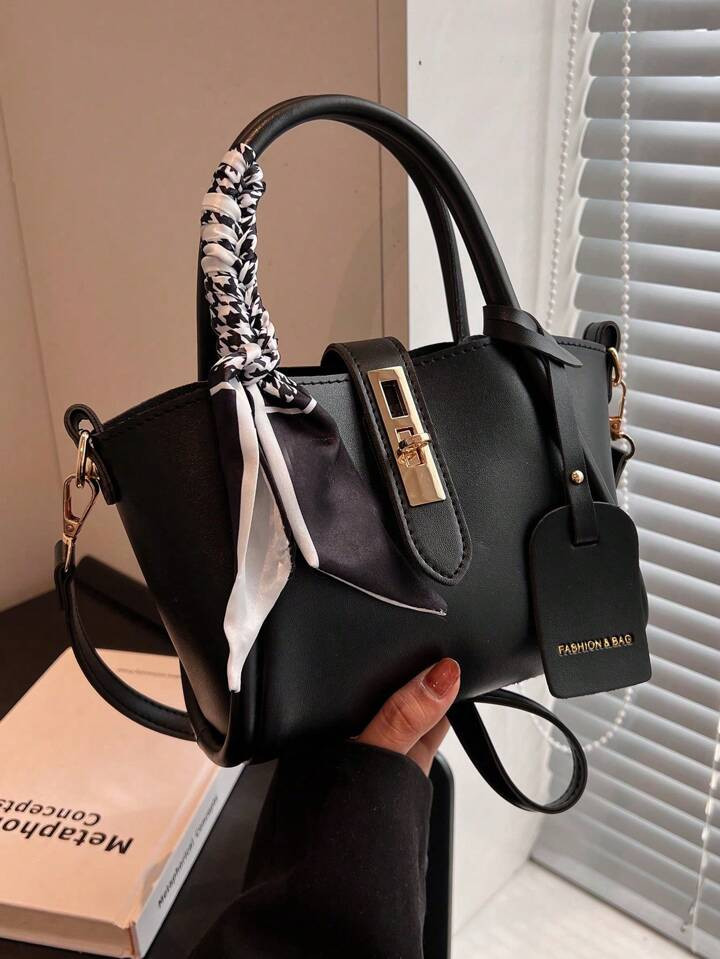 1 Peça Elegante E Simples Com Design De Bloqueio Pu Ombro/crossbody/bolsa Com Lenço De Seda, Ad... | SHEIN