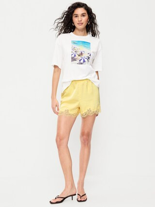 High-Waisted Lace-Trim Satin Shorts | Old Navy (US)