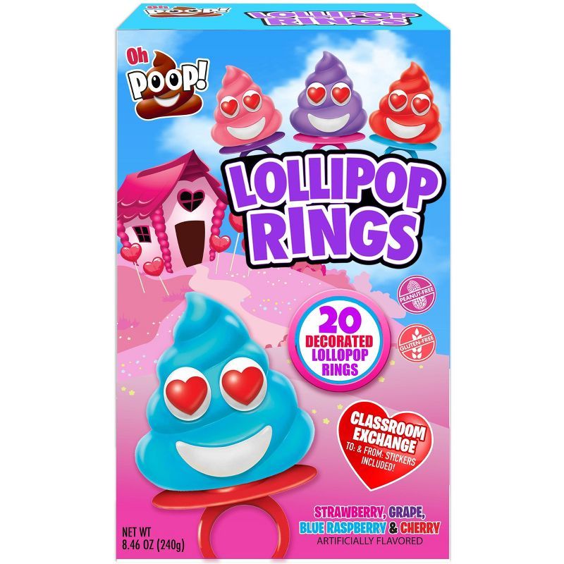 Oh Poop! Valentine's Day Classroom Exchange Lollipop Rings - 8.46oz/20ct | Target