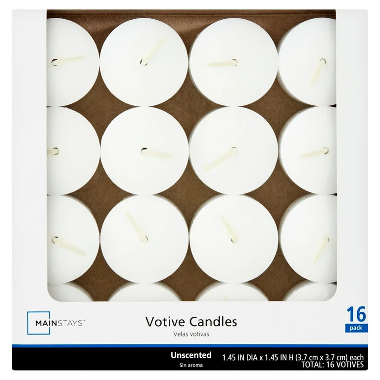 Mainstays Unscented Votive Candles, White, 16 Count | Walmart (US)