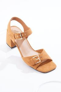 Cato Fashions | Cato Double Buckle Suede Block Heels | Cato Fashions
