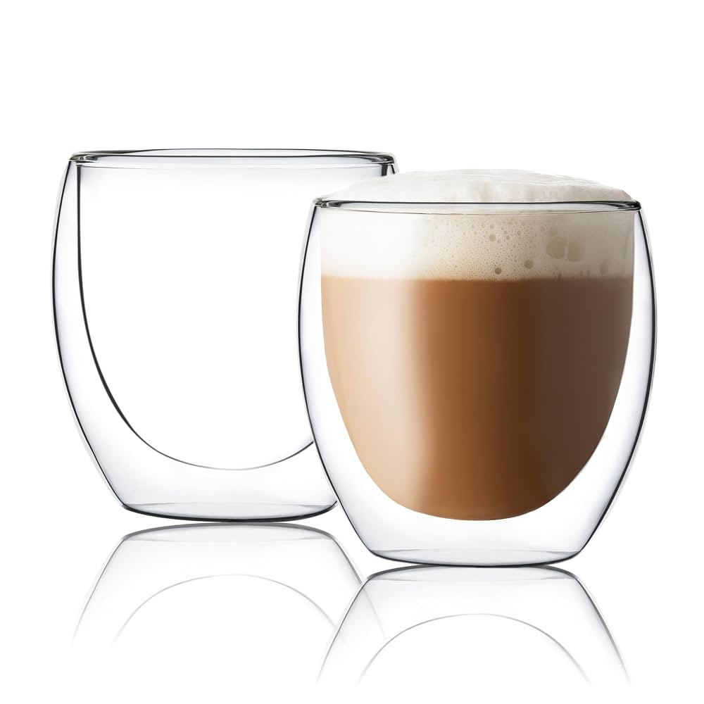 CNGLASS Double Wall Glass Espresso Cups 8.5 oz,Clear Insulated Glass Coffee Mug for Cappuccino,Te... | Amazon (US)