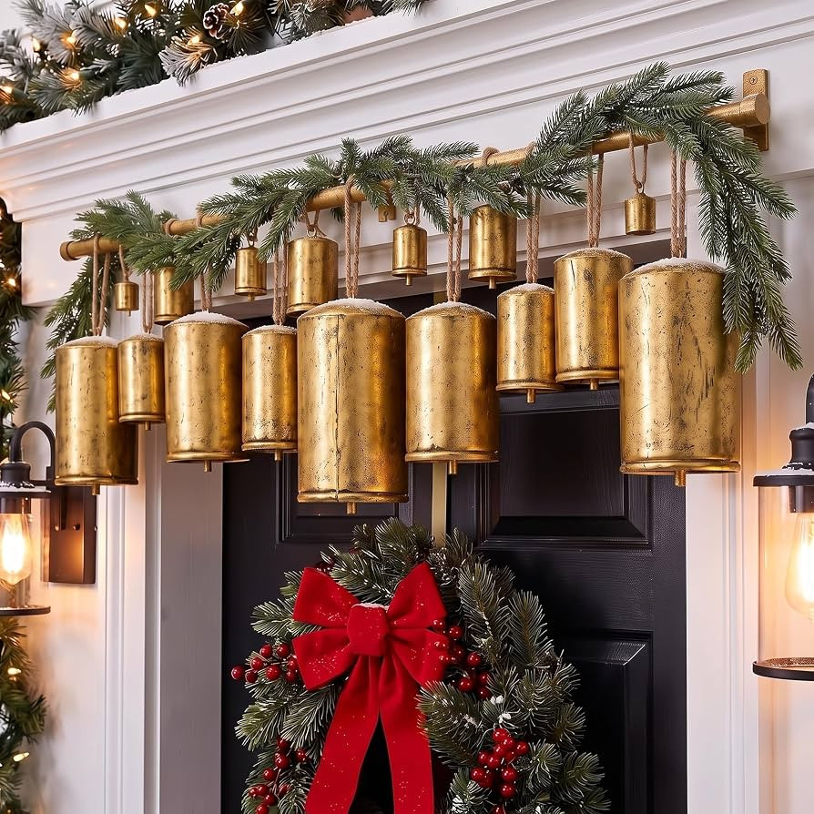 Vicenpal Vintage Christmas Cow Bell Garland Hanging Xmas Decor Set | Amazon (US)