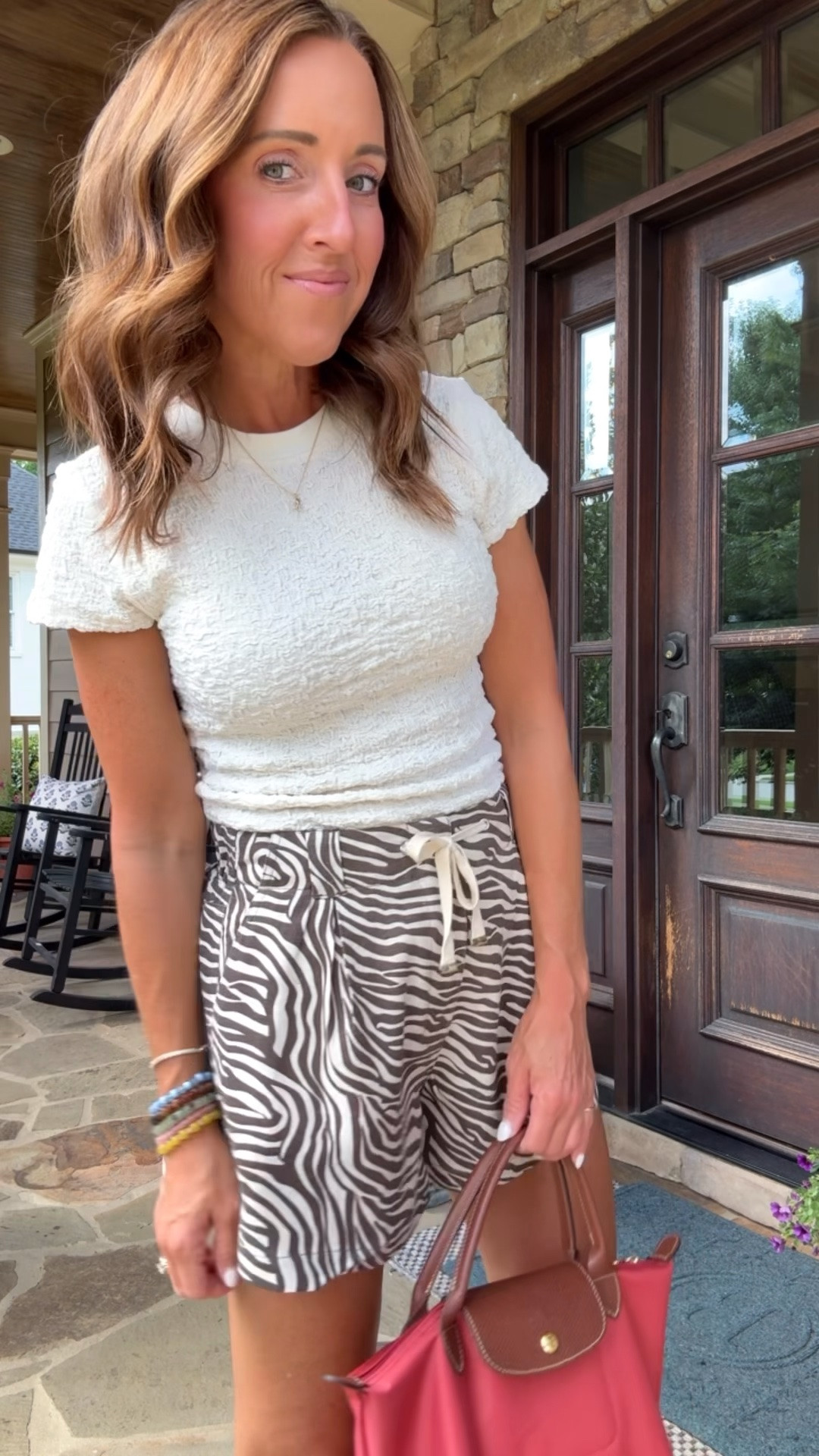 Zebra print linen shorts. Crinkle textured tee. 
Both XS.

#LTKootd #LTKSeasonal #LTKOver40