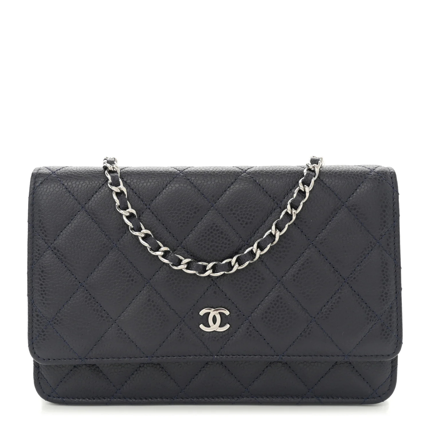 Caviar Quilted Wallet on Chain WOC Navy Blue | FASHIONPHILE (US)