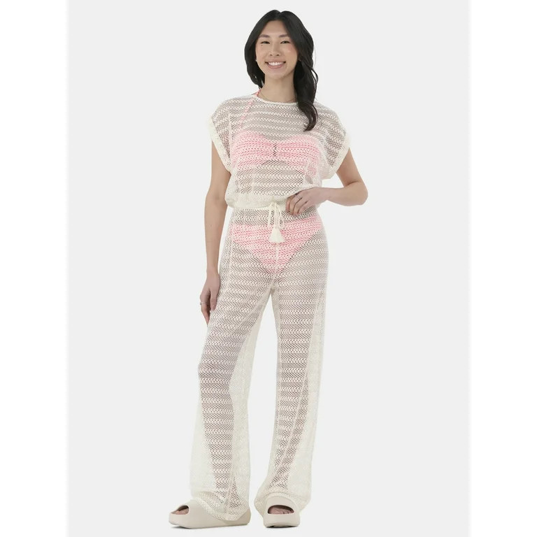 No Boundaries Women's Striped Crochet Pants Coverup, Sizes XXS - XXL | Walmart (US)