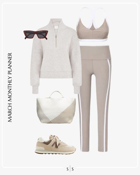 Monthly outfit planner: MARCH: Winter to Spring transitional looks | leggings, sports bra, pullover, sneakers, two tone woven tote 

Athleisure, activewear, loungewear, weekend outfit 

See the entire calendar on thesarahstories.com ✨ 


#LTKfitness #LTKstyletip