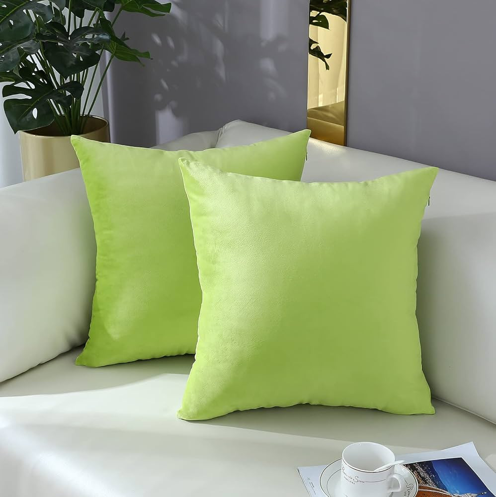 Comfy Lime Green Throw Pillow Covers Decorative Square Solid Thick Velvet Super Soft Cushion Case... | Amazon (US)