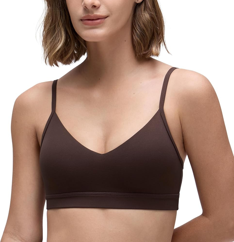 CRZ YOGA Butterluxe V-Neck Sports Bras for Women - Adjustable Thin Straps Padded Yoga Top Basic W... | Amazon (US)