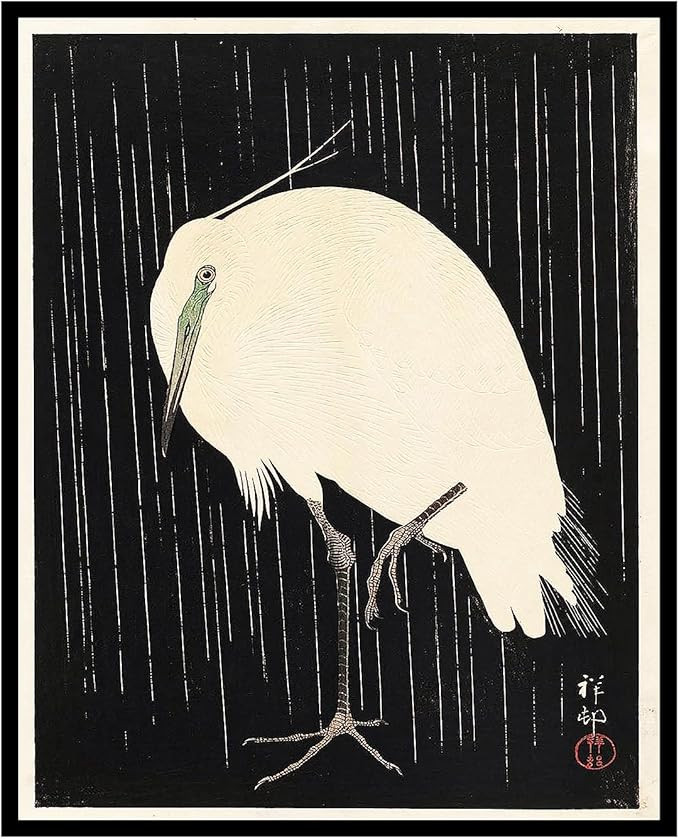 Poster Master Heron Standing in the Rain Poster - White Heron Print - Bird Art - Japanese Art - G... | Amazon (US)