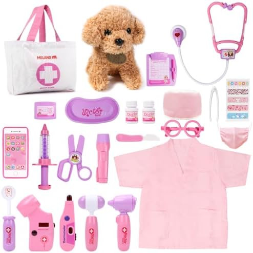 Meland Toy Doctor Kit for Girls, Pretend Play Toy Doctor Set with Dog , Carrying Bag, Stethoscope... | Amazon (US)