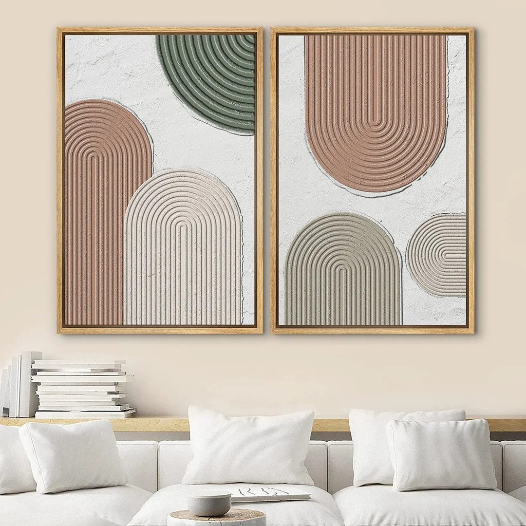 DustinWay Framed Canvas Print Wall Art Set of 2 Textured Effect Arches Abstract Shape Print Mid C... | Etsy (US)