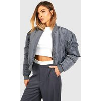 Womens Ruched Detail Oversized Bomber - Grey - 10 | boohoo (US & Canada)