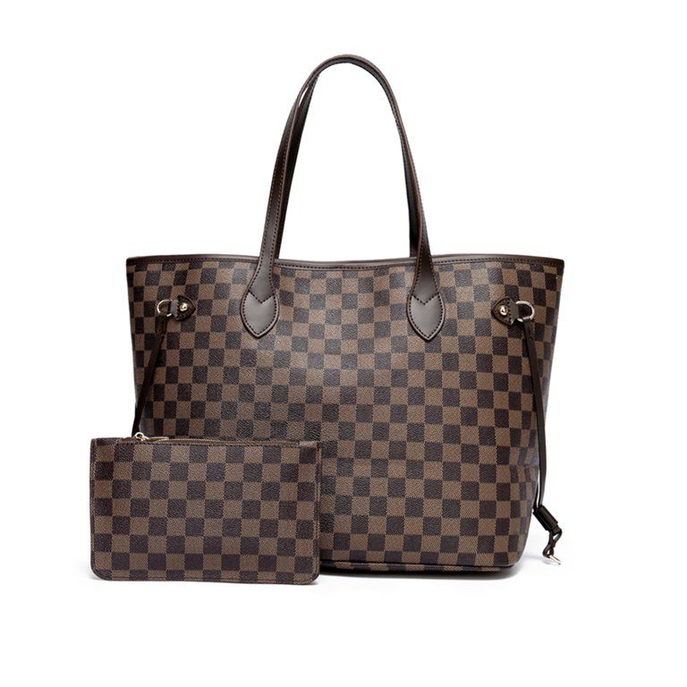 TWENTY FOUR Women Handbag Checkered Shoulder Bag Tote Fashion Casual Bag -Leather (Checkered Brow... | Walmart (US)
