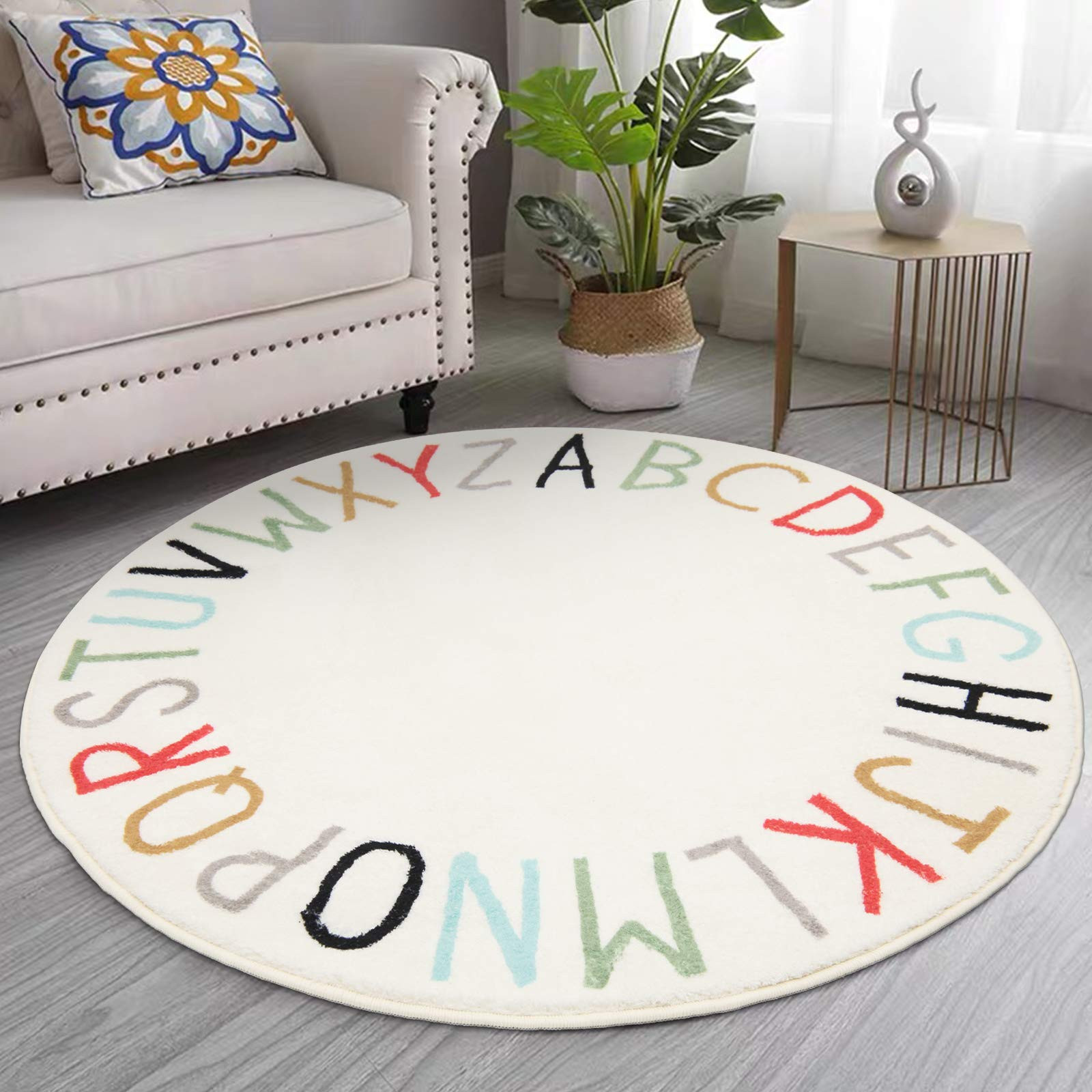 Topotdor Rainbow Round Kids Play Rug Alphabet Nursery Area Rug Extra Large Soft Crawling Play Mat... | Amazon (US)