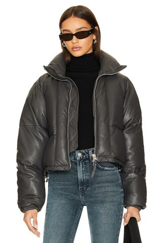 AGOLDE x Shoreditch Ski Club Edie Leather Puffer in Graphite from Revolve.com | Revolve Clothing (Global)