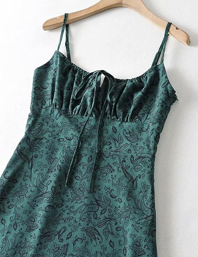 Omoone Women's Floral Dress Low-Cut Square Neck Spaghetti Strap Tie Bodycorn Dresses | Amazon (US)