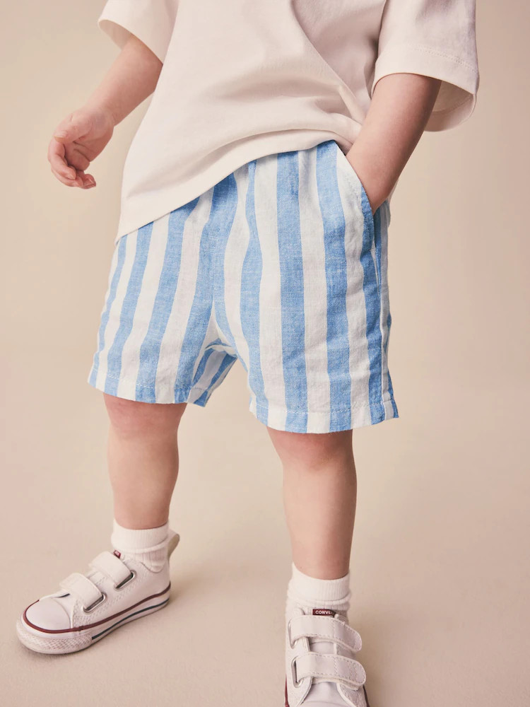 Blue Stripe Linen Blend Pull On Shorts (3mths-7yrs) | Next US