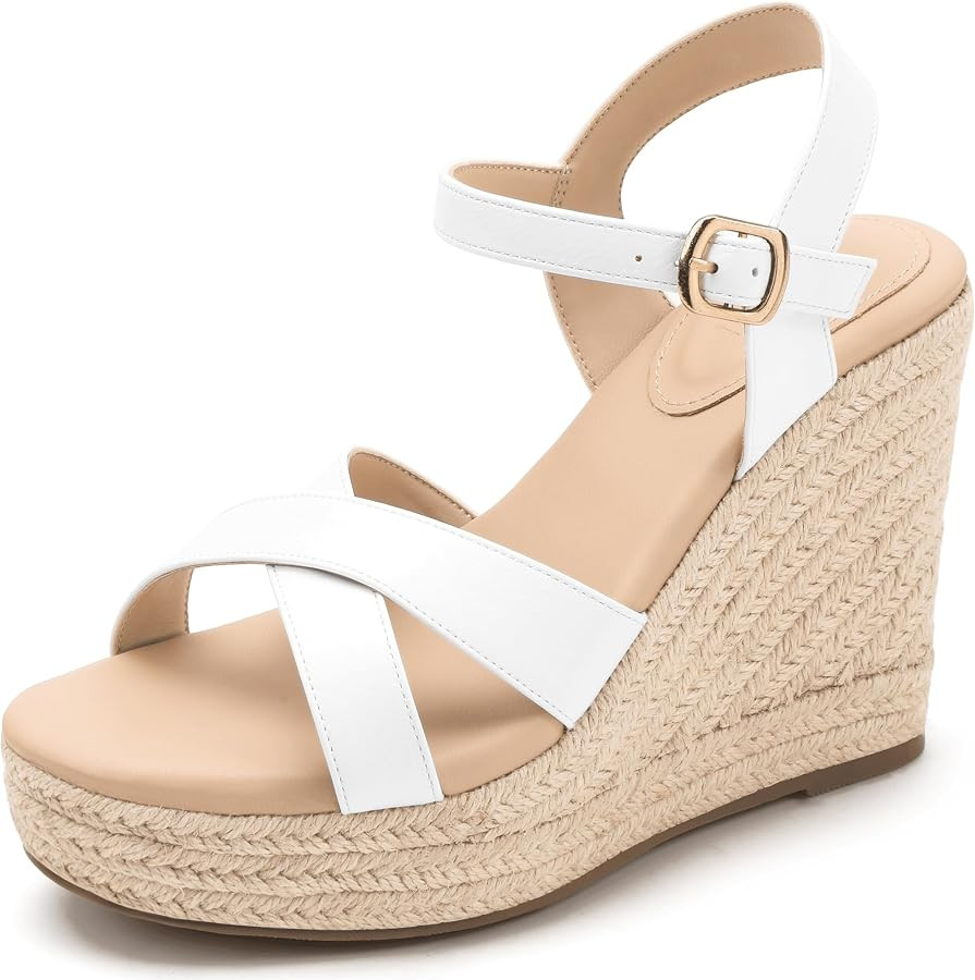 IDIFU IN4 Espadrille Platform Wedge Sandals for Women Ankle Strap Open Toe Wedges Comfortable Cas... | Amazon (US)