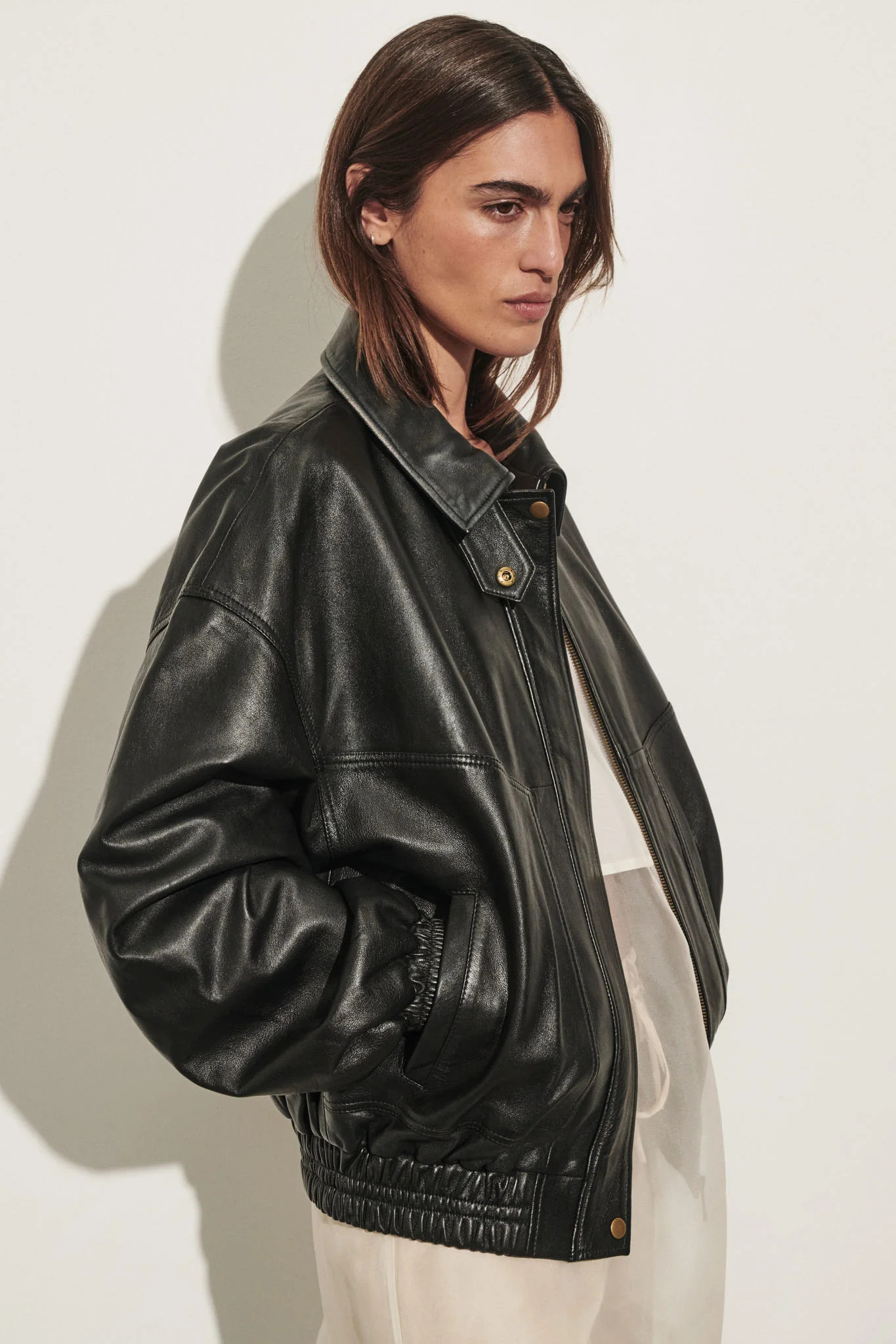 Serin Black Leather Bomber Jacket | DISSH