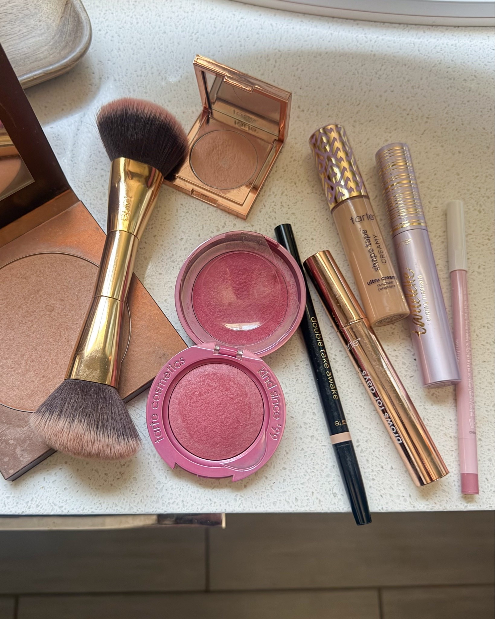 35% off tarte cosmetics ends tonight. These are my everyday go tos 
Bronzer, blush , concealer, mascara, eyeliner, and waterline eye opener, lil liner, dark under eye corrector, brow gel 
Grey root coverage stick ( not pictured…but my favorite product of all !!!

#LTKOver40 #LTKBeauty #LTKSaleAlert