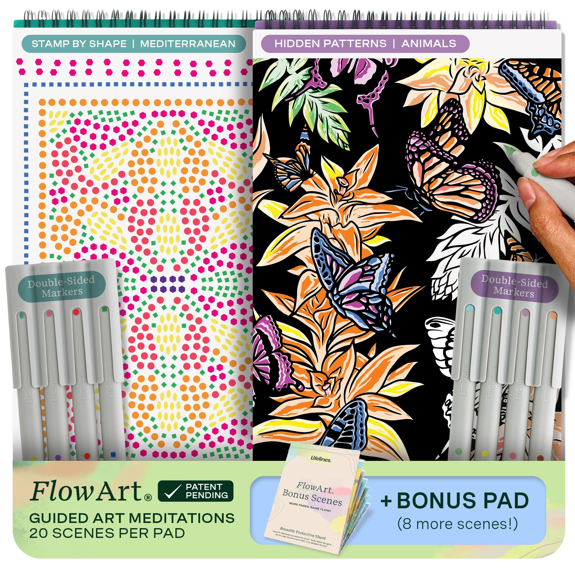 Lifelines FlowArt Activity Pads, 2-Pack with 8 Double-Sided Markers, 40 Scenes & Bonus Pad - Guid... | Amazon (US)