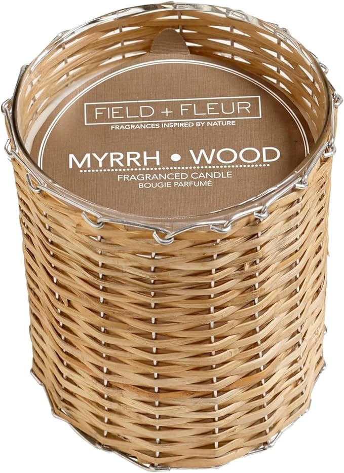 FIELD FLEUR Myrrh Wood Scented Candle – Luxury 12oz Soy Wax, 2-Wick Handwoven Glass Jar, Earthy... | Amazon (US)