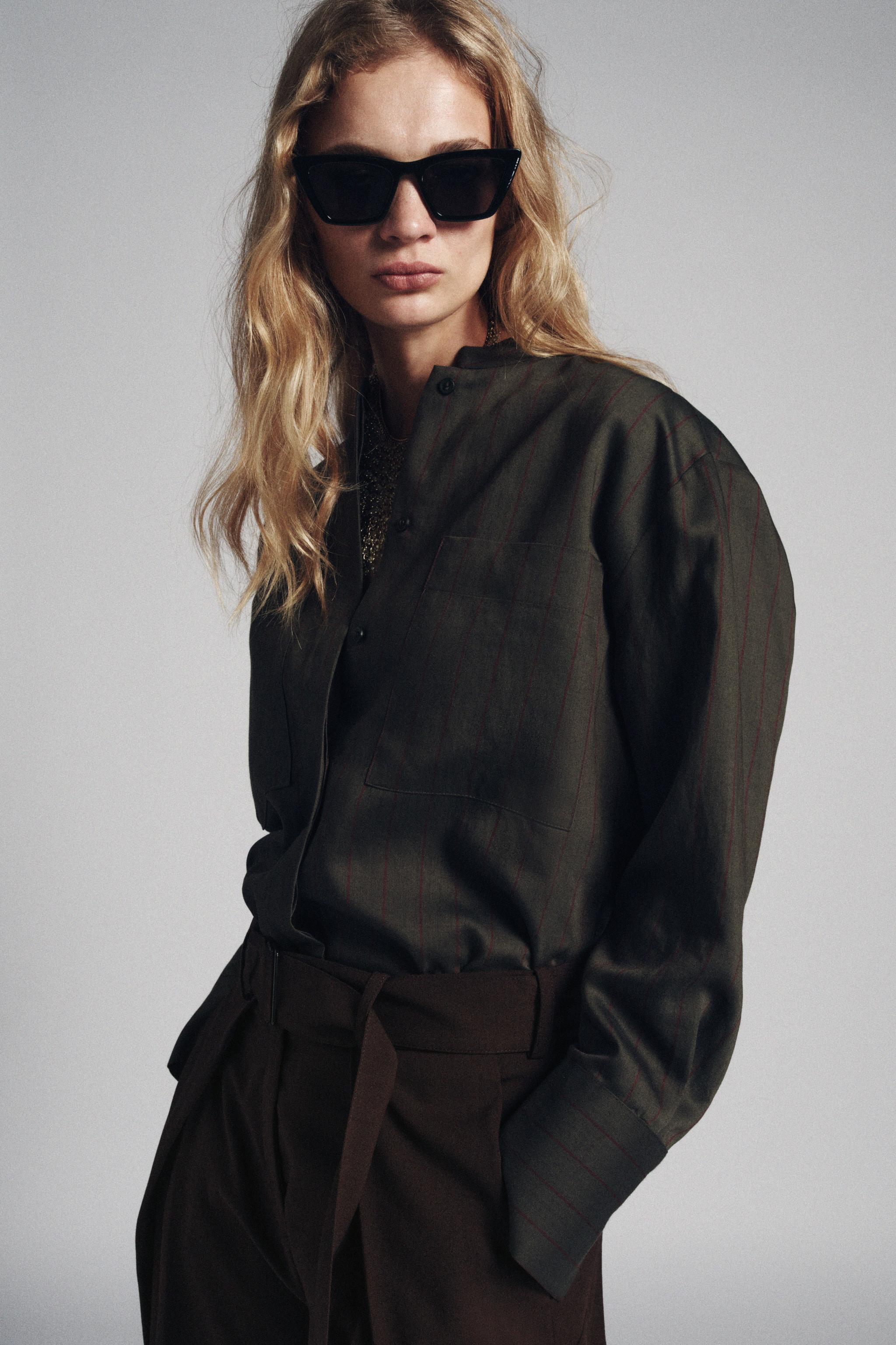 ZW COLLECTION STRIPED MANDARIN COLLAR SHIRT | Zara US