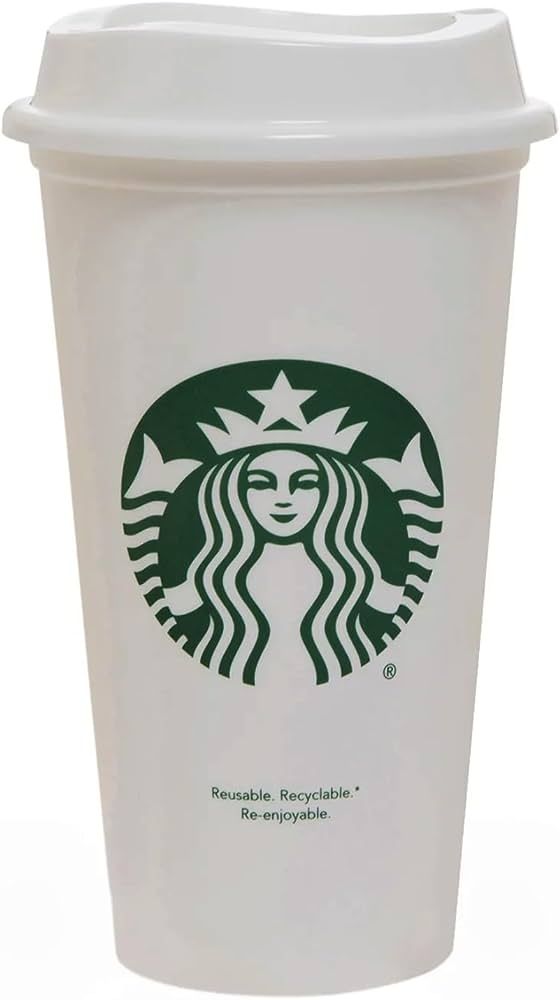 Starbucks White Reusable Plastic Travel Mug/Cup/Tumbler Grande Medium, 16oz 473ml | Amazon (US)