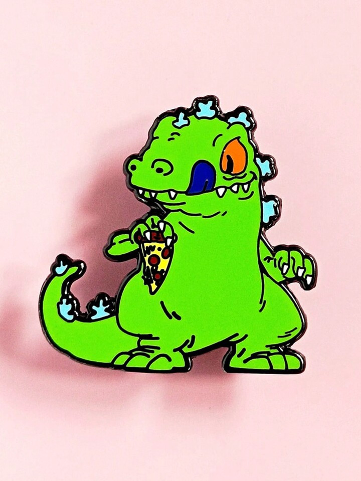 1pc Cartoon Green Dinosaur Styling Series Brooch, Creative Pizza Little Monster Metal Badge Cross... | SHEIN