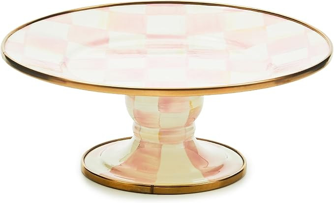 MACKENZIE-CHILDS Enamel Pedestal Platter, Round Cake Stand, Mini, Pink-and-White Rosy Check | Amazon (US)