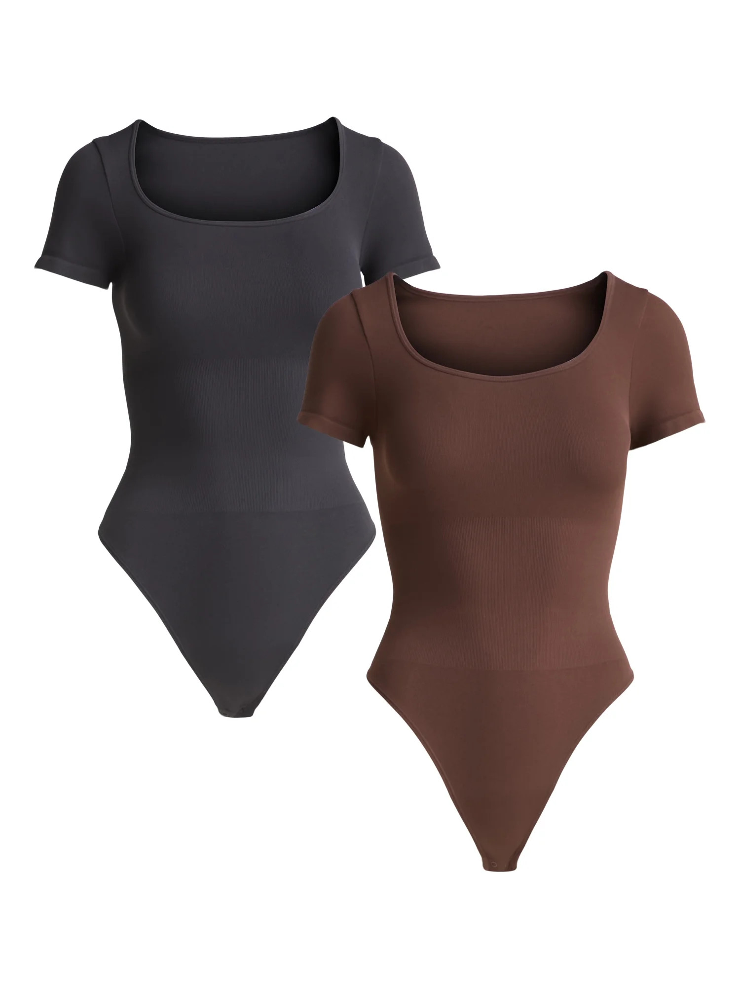 Joyspun Women's Seamless Slimming Bodysuit with Short Sleeves, 2- Pack, Sizes XS-XXXL | Walmart (US)