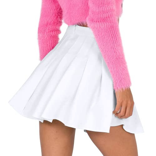 White Pleated Tennis Skirt for Women Trendy with Shorts Women's Novelty Skirts Skorts Golf Outfit L | Amazon (US)