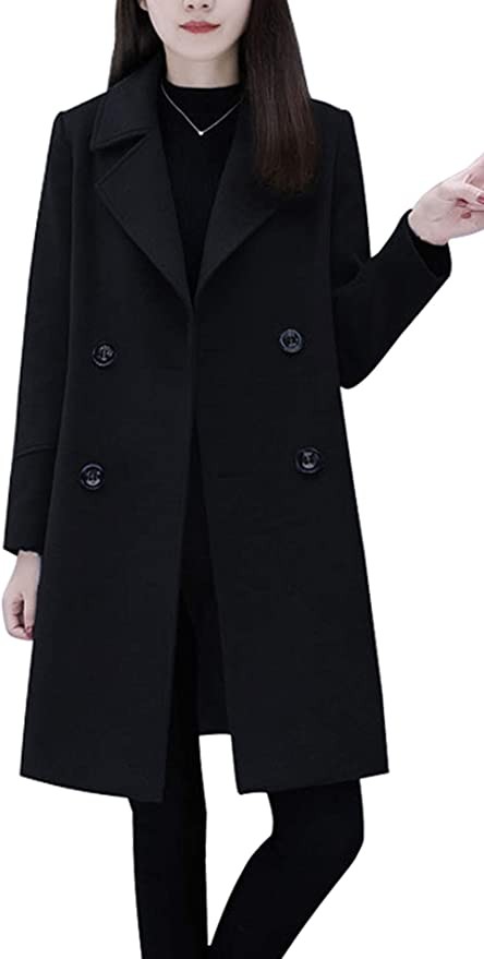 chouyatou Women's Basic Essential Double Breasted Mid-Long Wool Blend Pea Coat | Amazon (US)