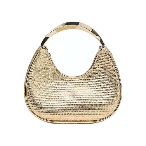 GBWYI Women Straw Beach Clutch with Metal Top-handle Bag PU Leather Travel Summer Crossbody Purse for Vacation Party Gold | Amazon (US)