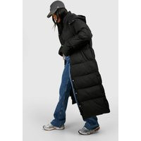 boohoo Women's Longline Hooded Puffer Jacket in Black | Size: 12 | Polyurethane | boohoo (US & Canada)