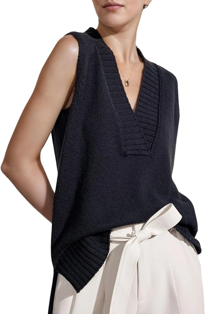 Daacee Women’s Sweater Vest Tops Loose Fit V Neck Knit Vest Trendy Ribbed Sleeveless Tank Tops | Amazon (US)