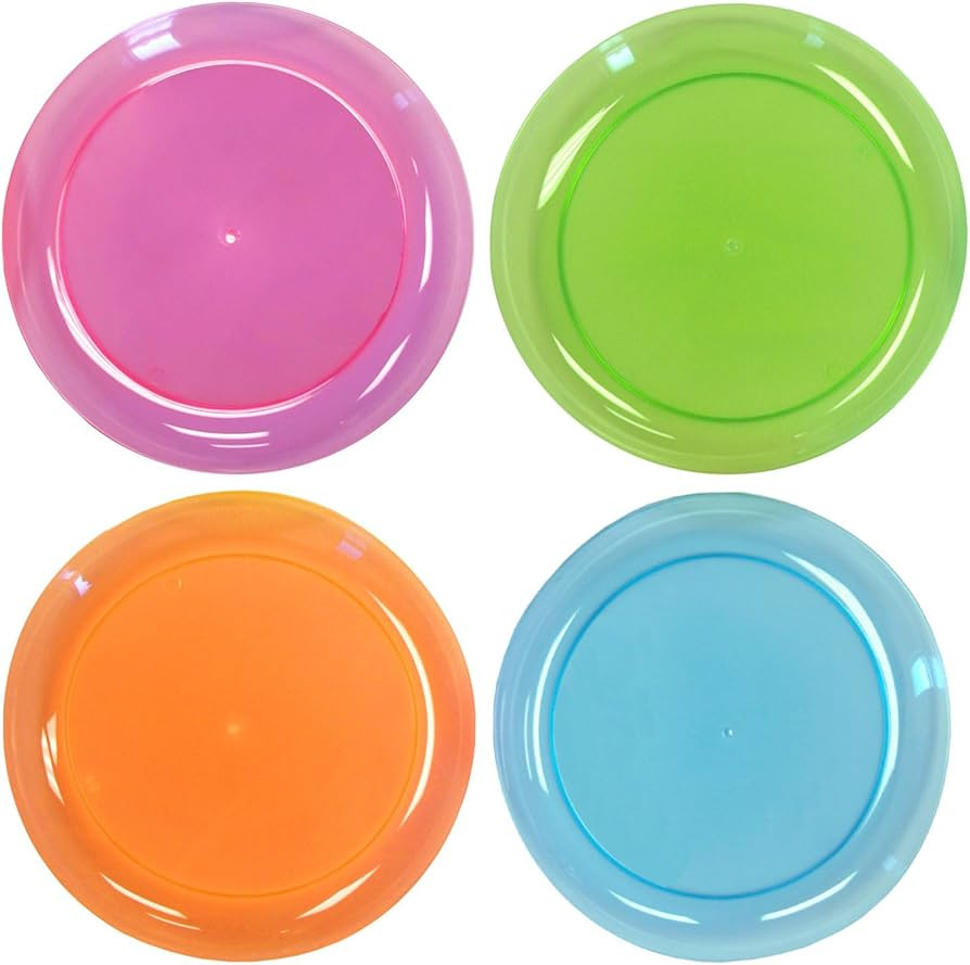 Party Essentials Hard Plastic 9-Inch Round Party/Luncheon Plates, Assorted Neon, 40-Count | Amazon (US)