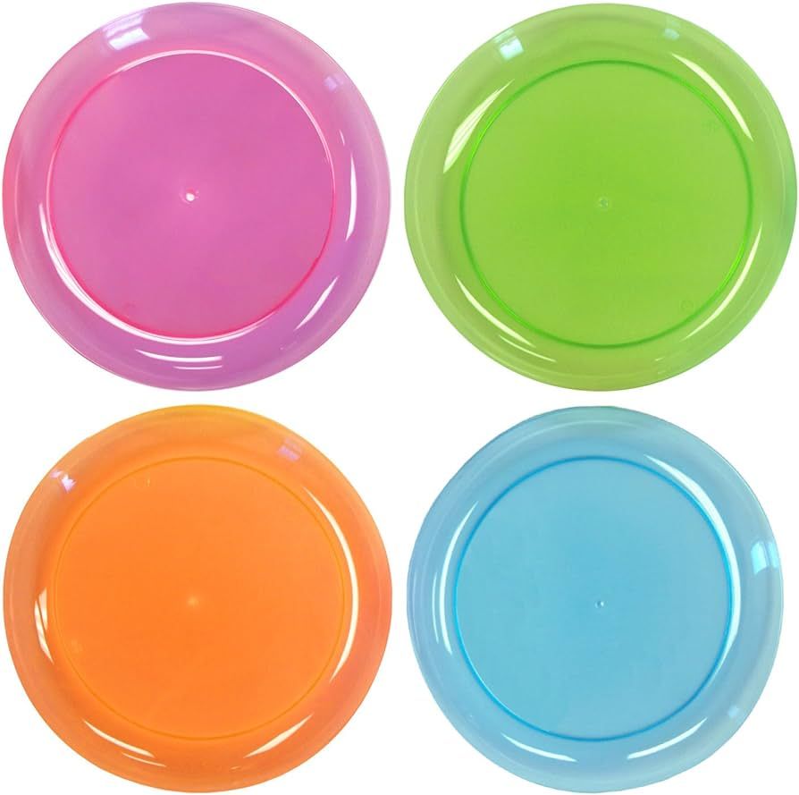 Party Essentials Hard Plastic 9-Inch Round Party/Luncheon Plates, Assorted Neon, 40-Count | Amazon (US)