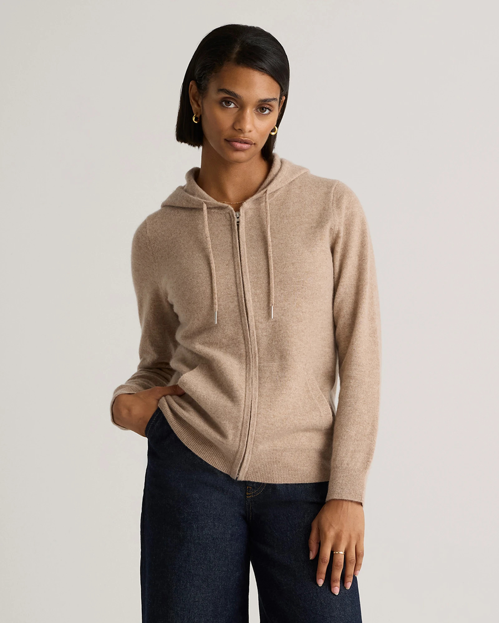 Quince | Women's Mongolian Cashmere Full-Zip Hoodie in Moss, Size Small | Quince