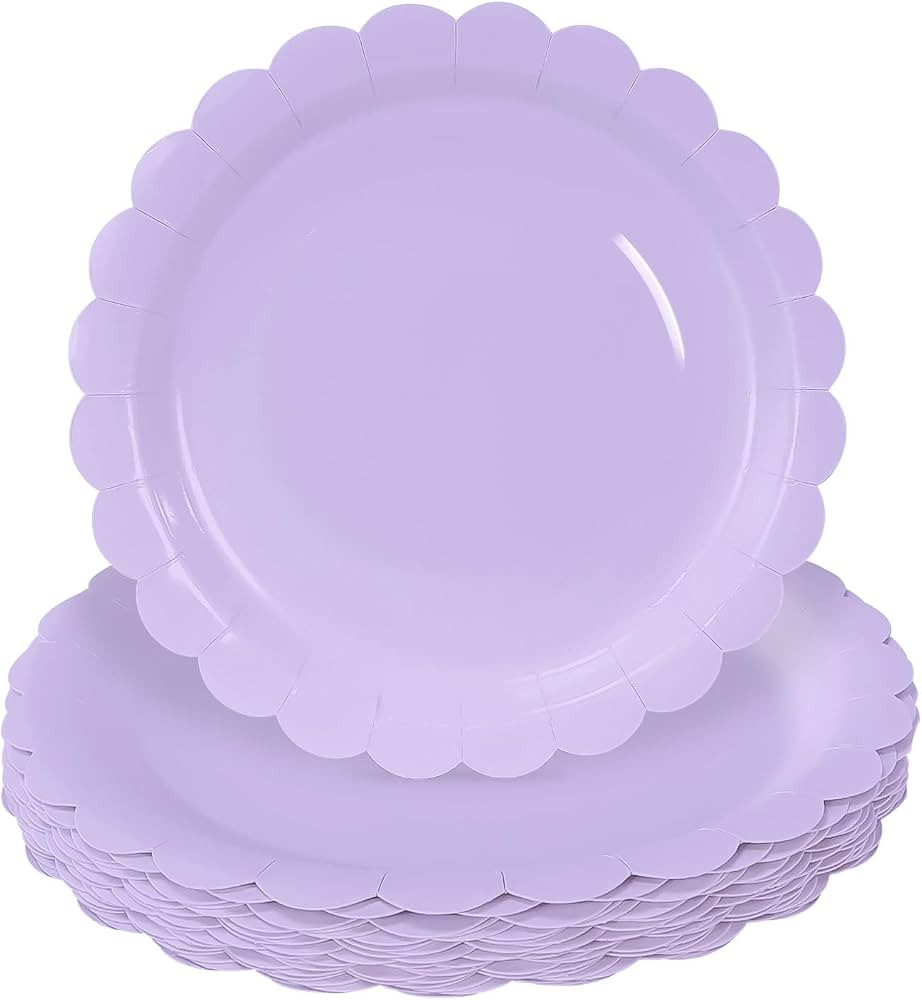 HEIPINIUYE 50 Pieces Light Purple Paper Plates 7 Inch Lavender Scalloped Plates Disposable Dinner... | Amazon (US)