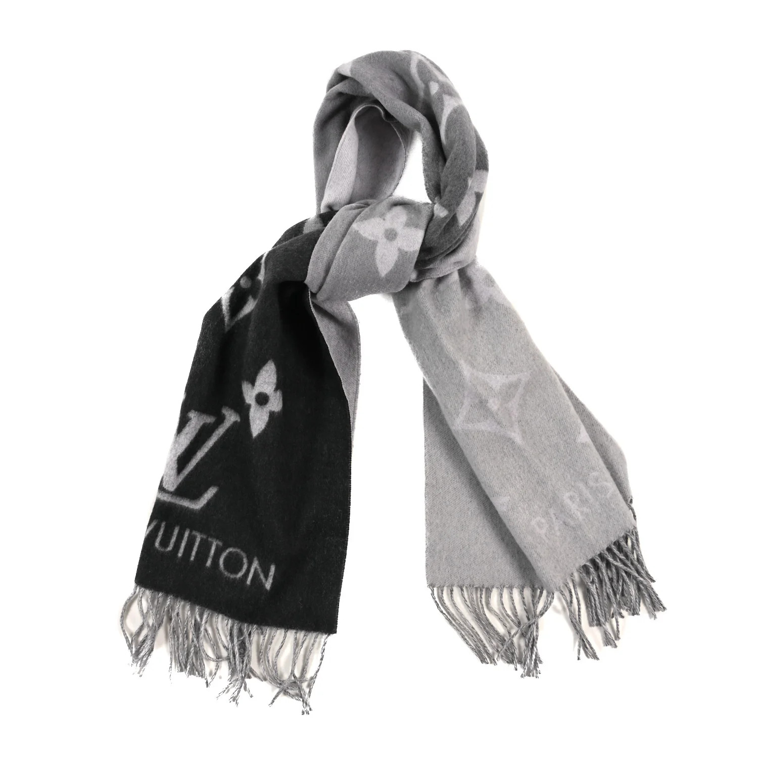 Louis Vuitton Cashmere Monogram Gradient Reykjavik Scarf Grey 1746058 | FASHIONPHILE (US)