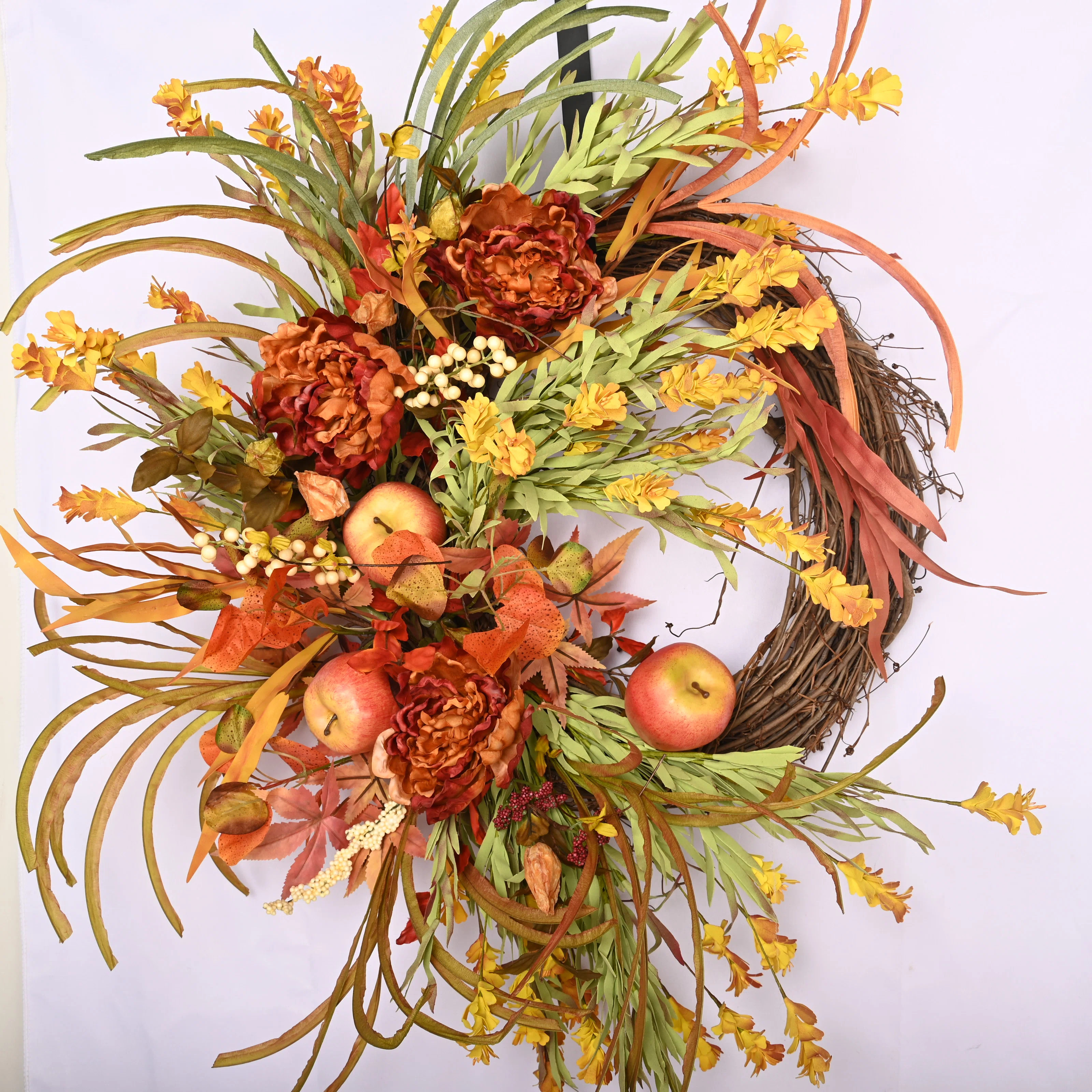 26" Fall Autumn Artificial Apple Fruits Peony Wreath for Front Door | Wayfair North America