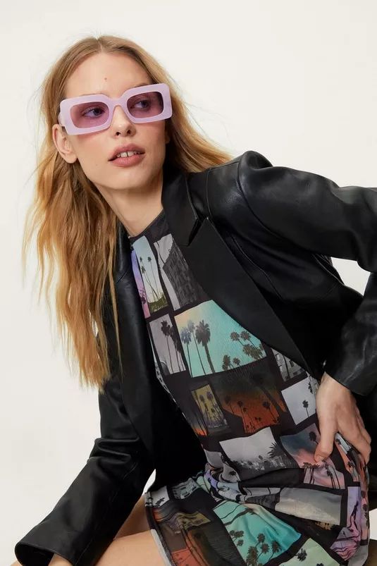 Chunky Rectangle Colored Lens Sunglasses | Nasty Gal (US)