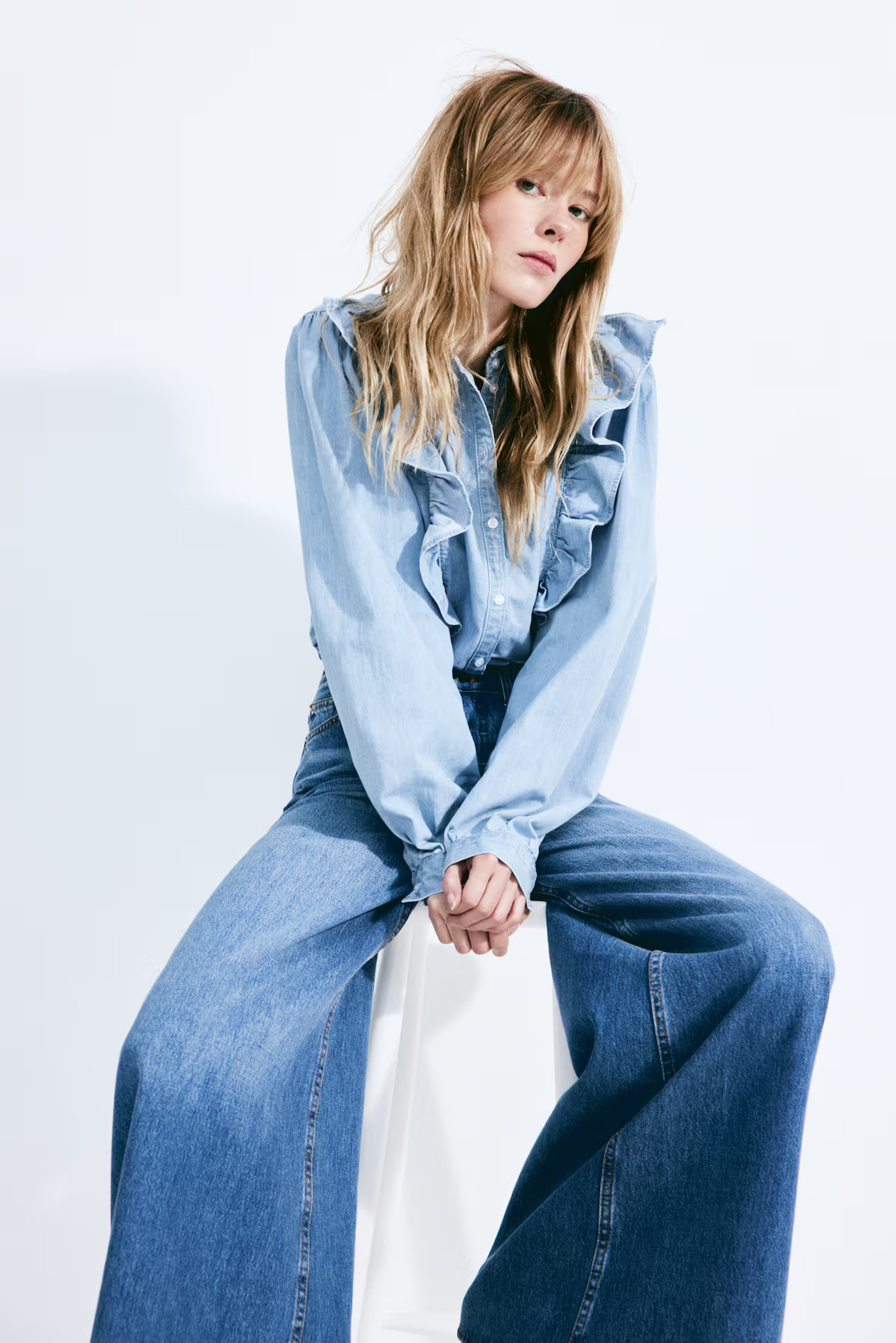 Ruffle-Trimmed Denim Blouse | H&M (US + CA)